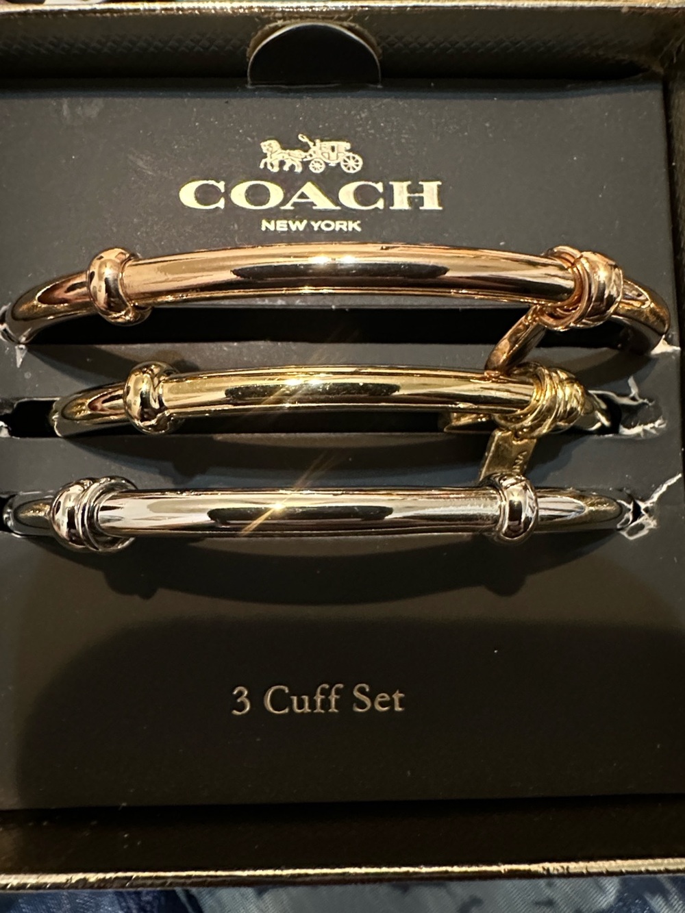 New COACH Tri-Tone Cuff Bracelet Set - Rose Gold, Gold & Silver - Picture 2 of 10